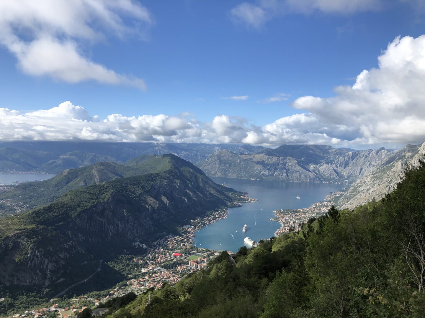 View of sea, mountains and Kotor Bay in Montenegro in Europe