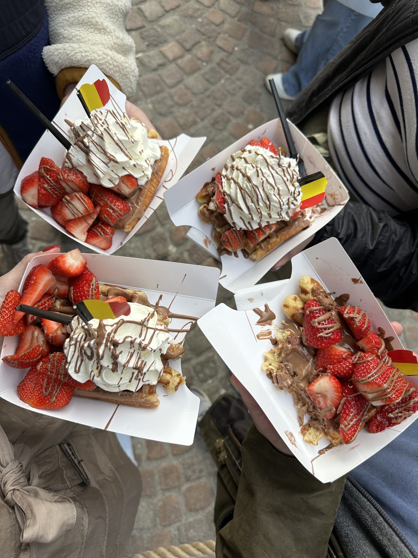 belgian waffles with whipped cream, strawberries and Belgian chocolate 