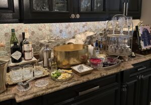 holiday cocktail bar setup on butlers pantry